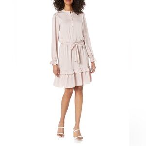 Tommy Hilfiger NEW Pink Belted Fit and Flare Long Sleeve Ruffled Dress Size 2